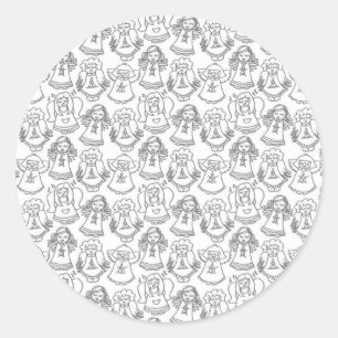 Monochroom zingende engelen op witte achtergrond ronde sticker
