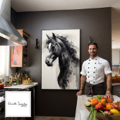 Monochroom zwart paard | Het grote Schilderen van  Canvas Afdruk