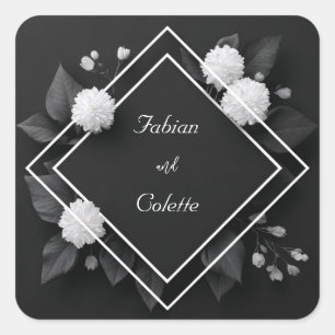 Monochroom Zwart Wit Chrysanthemum Geometrisch Vierkante Sticker