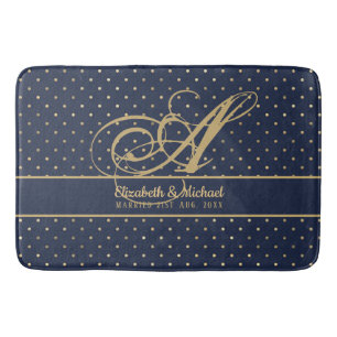 Monogame Navy Blauwe Gouden Stip Huwelijkssluiting Badmat