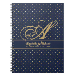 Monogame Navy Blauwe Gouden Stippen Huwelijkssluit Notitieboek
