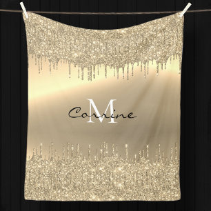 Monogram 14.000 Gold Dripping Glitter Metallic Plu Fleece Deken