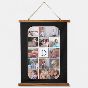 Monogram, 14 foto collage afgeronde hoeken zwart hangend wandkleed