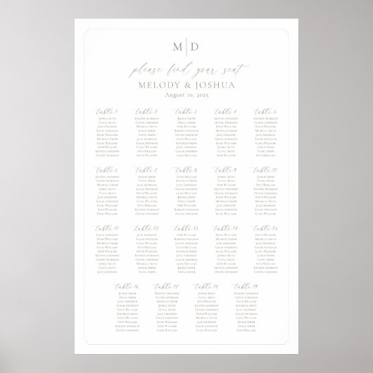 Monogram 19 tafels Vind uw zitplaatskaart Poster