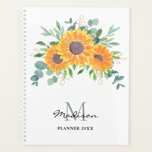 Monogram 2023 P, zonnebloem Eucalyptus Greenery Planner (Voorkant)