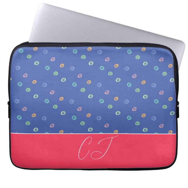 Monogram 2 Initialen Trendy Blue Pattern Laptop Sleeve (Voorkant)