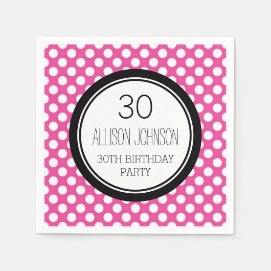 Monogram 30e Verjaardag Servet Roze Stippen (Voorkant)