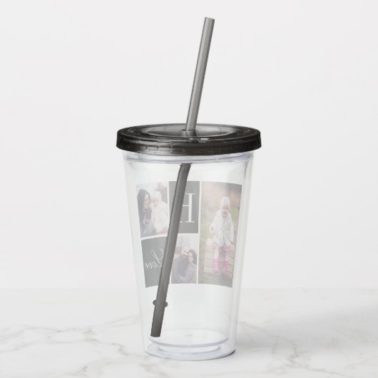 Monogram 3 Foto Collage Acryl Drinkbeker (Achterkant)