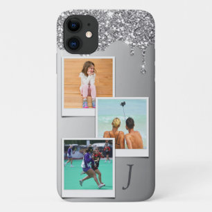 Monogram 3 Fotosjabloon Silver Glitter Drip iPhone 11 Hoesje