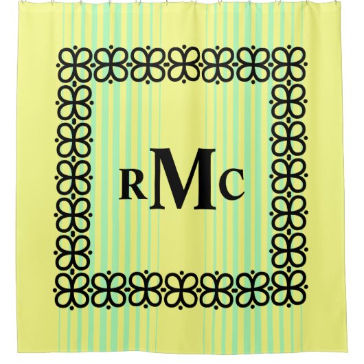 Monogram 3 letter initiaal retro douchegordijn (Voorkant)