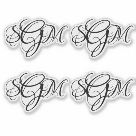 Monogram 3-letterige Initialen Custom Decals 4-up Sticker (Voorkant)