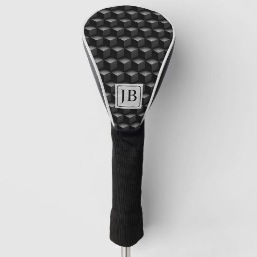 Monogram, 3D Black Geometric Pattern, Modern Golfheadcover (Voorkant)