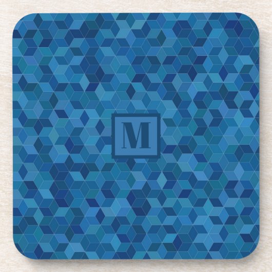 Monogram 3D Blue Cube Patroon Bier Onderzetter (Voorkant)