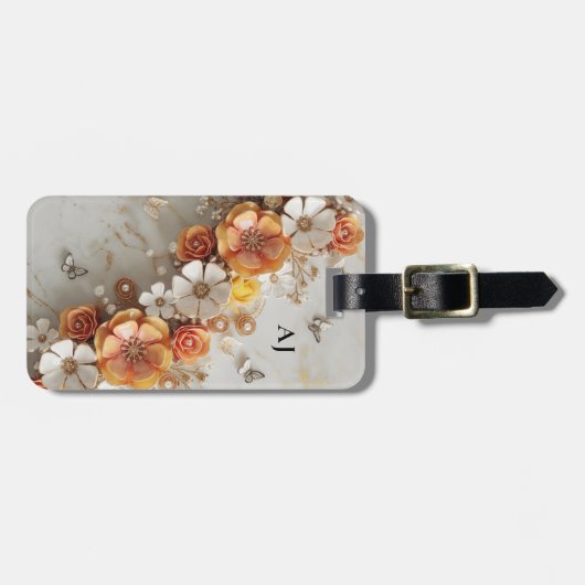 Monogram 3D Butterfly Spring Garden Floral Bagagelabel (Voorkant horizontaal)