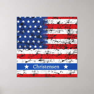 Monogram 4 juli Amerikaanse vlag Patriottische naa Canvas Afdruk