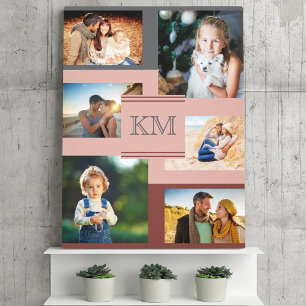 Monogram 6 fotocollage op maroon Pink en Gray Canvas Afdruk