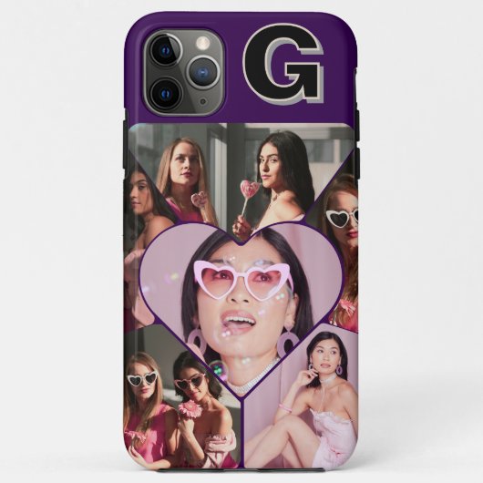 Monogram 6-Photo Collage Blauwgroen iPhone Case (Achterkant)