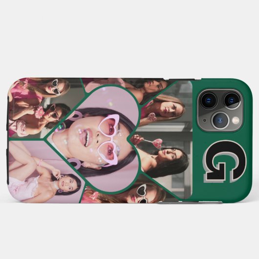 Monogram 6-Photo Collage Blauwgroen iPhone Case (Achterkant (horizontaal))