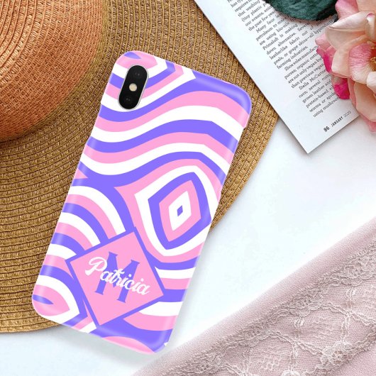 Monogram 70s Groovy roze & paarse psychedelische Case-Mate iPhone Case