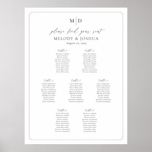 Monogram 7 tafels Vind uw zitplaatskaart Poster (Voorkant)