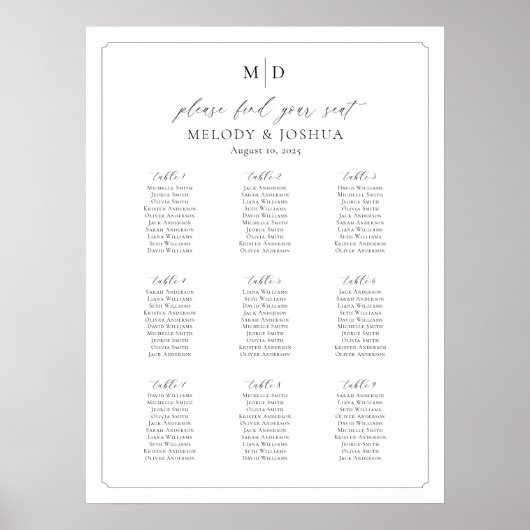 Monogram 9 tafels Vind uw zitplaatskaart Poster (Voorkant)