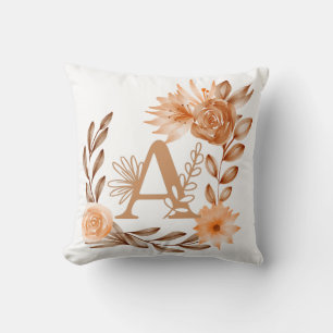 Monogram A, bloemmotief herfstkleuren, bruin perzi Kussen