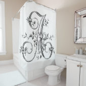 Monogram A Franse Rosebud Letter in Black Douchegordijn (In situ)