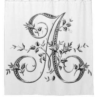 Monogram A  Franse Rosebud Letter in Black Douchegordijn
