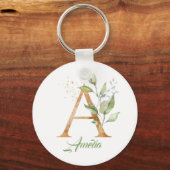 Monogram A groene eucalyptus faux goudfolie Sleutelhanger (Voorkant)