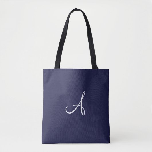 Monogram A in het wit op Navy Blue Canvas tas (Voorkant)