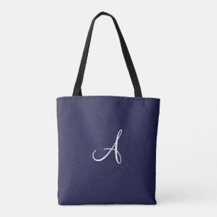 Monogram A in het wit op Navy Blue Canvas tas