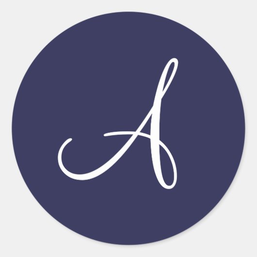 Monogram A in het wit op Navy Blue, Ronde Sticker (Voorkant)