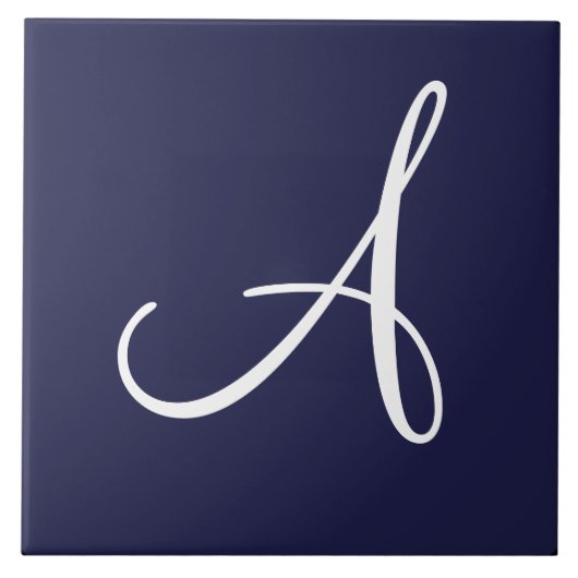 Monogram A in het wit op Navy Blue Tegeltje (Voorkant)