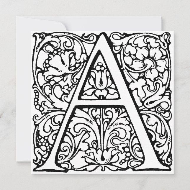 Monogram A Initiaal Black en White Floral Pattern (Voorkant)