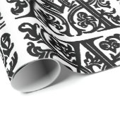 Monogram A Initiaal Black en White Floral Pattern Cadeaupapier (Rol Hoek)