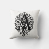 Monogram A Initiaal Black en White Floral Pattern Kussen (Achterkant)
