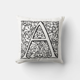 Monogram A Initiaal Black & White Floral Pattern Kussen