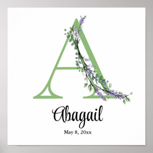 Monogram A Lavendel Eucalyptus kinderkamer poster