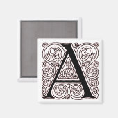 Monogram "A" met donkere rode zwemmen - Magnet Magneet (Voorkant / Achterkant)