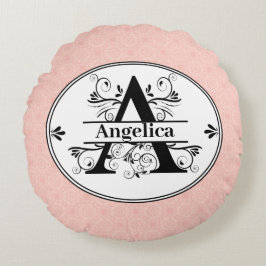 Monogram A met een licht roze patroon achtergrond Rond Kussen
