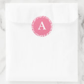 Monogram A roze witte  bruiloft Monog Ronde Sticker (Tas)