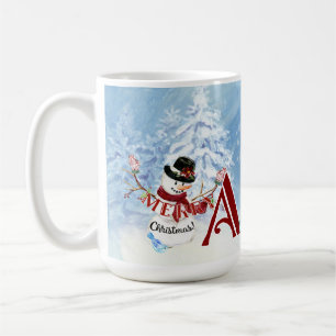Monogram A Snowy Merry Kerstmis Snowman Trees Koffiemok