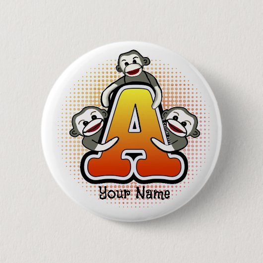 Monogram A Sokken Aap Ronde Button 5,7 Cm (Voorkant)
