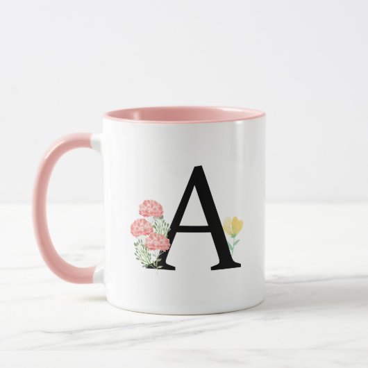Monogram A Waterverf bloemen bloemen Mok (Links)