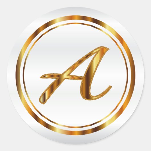 Monogram A-Z - Metallic goud op wit satijn Ronde Sticker (Voorkant)