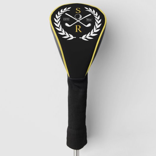 Monogram Aangepast Elegant Golf Gold Wreath Golfheadcover (Voorkant)