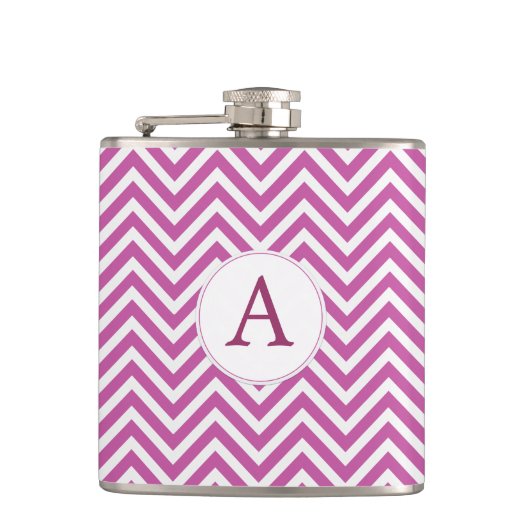 Monogram Aangepast Initiaal Moderne Paarse Chevron Heupfles (Voorkant)