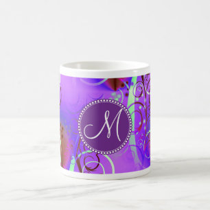 Monogram Aangepast Initiaal Paars Floral Swirls Gi Koffiemok