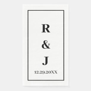 Monogram Aangepast Koppel Naam Zwart Wit Elegant Servet