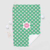 Monogram Aangepast Retro Madeliefjes Roze en Groen Golfhanddoek (Insitu)